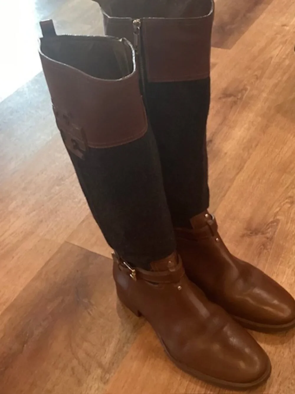 Tory Burch Riding Boots Knee High Leather & Faux Wool Zippered Size‎ 10 Medium
